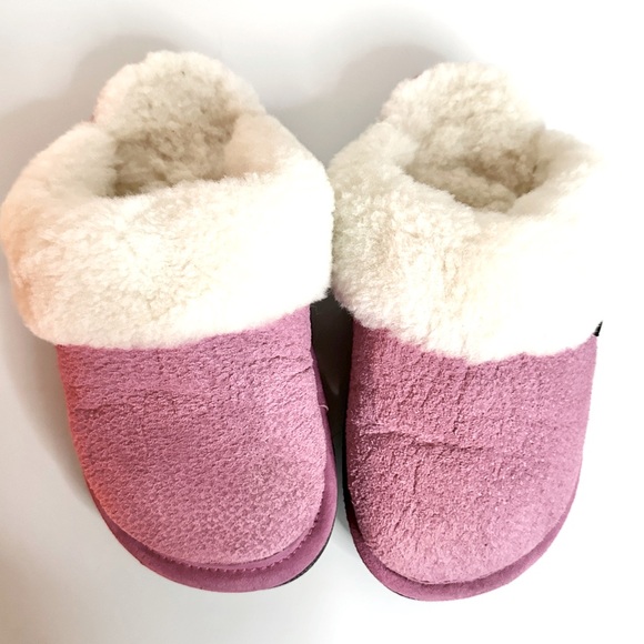 Old Friend Shearling Slippers W5-6 Pink Leather Scuffs - Picture 2 of 7